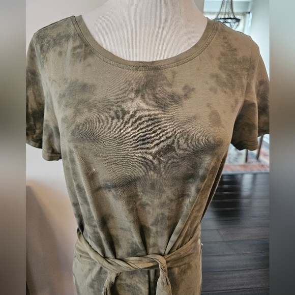 Pact Women Size Small Green Tie-Dye T-Shirt Dress Tie Waist 100% Organic Cotton - Picture 2 of 11